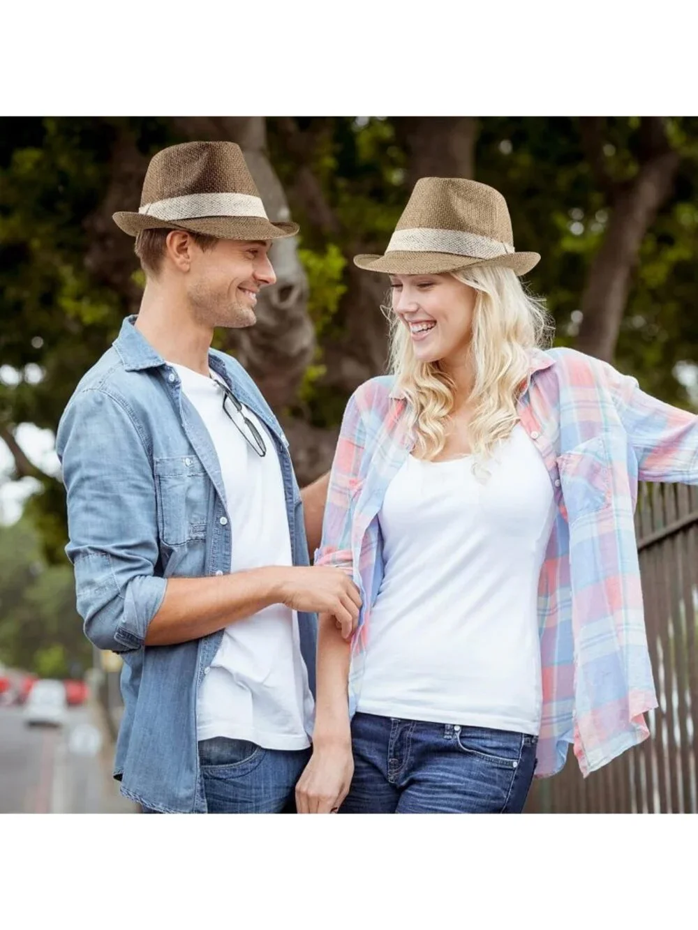 4 Pack Straw Fedora Hats for Men & Women - Classic Short Brim Panama Beach Hats